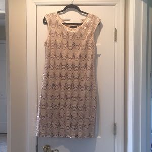 Stretch sequin above the knee gold beige dress